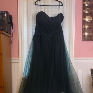 La Femme Dark Green Strapless Gown